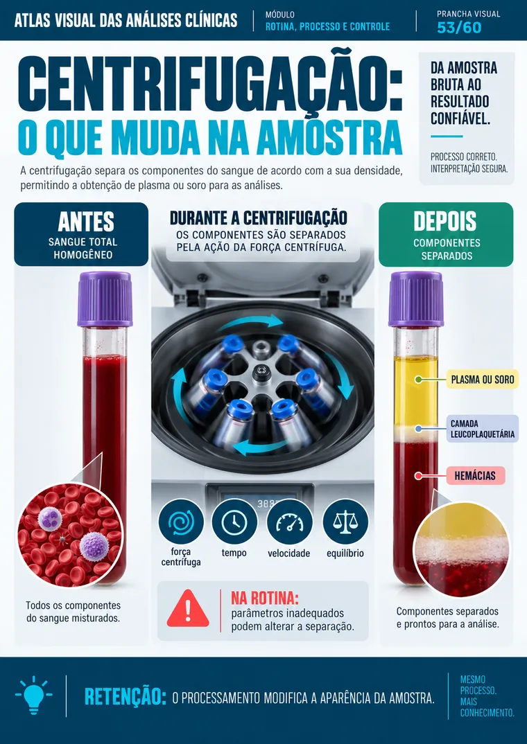 Prancha sobre centrifugação e mudança na amostra