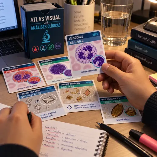 Cartas visuais do Atlas sendo usadas para revisão